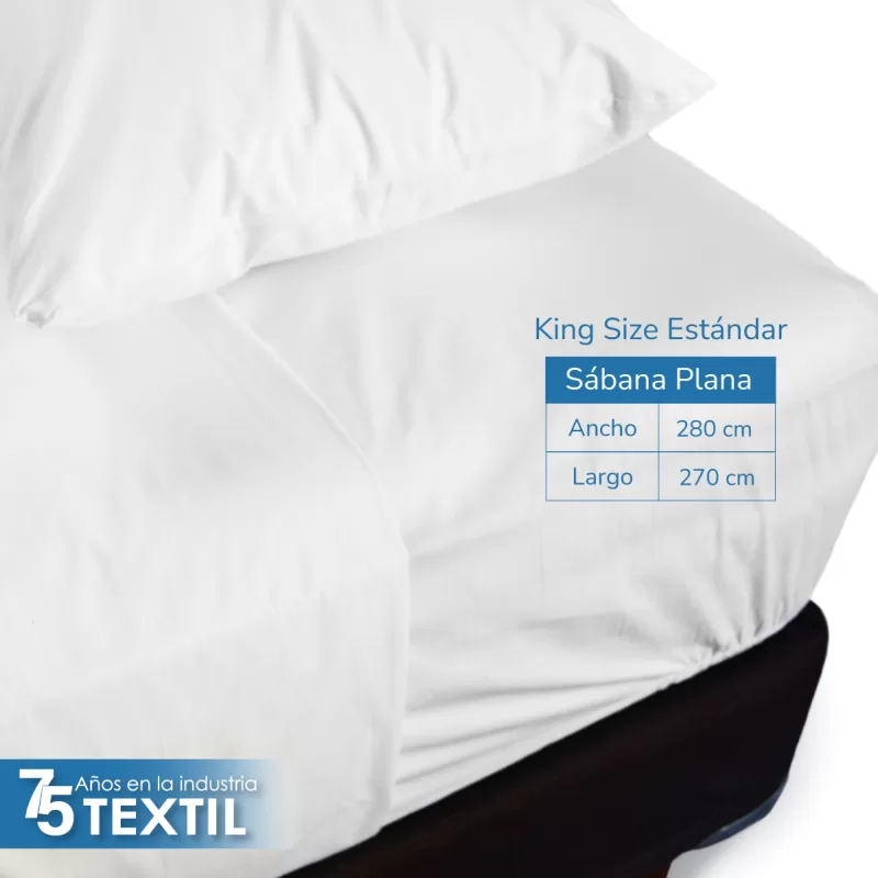 Sábana King Size Altura Normal Percal 200 Hilos – 2.80 X 2.70 m Blanco (50% Poliéster, 50% Algodón)