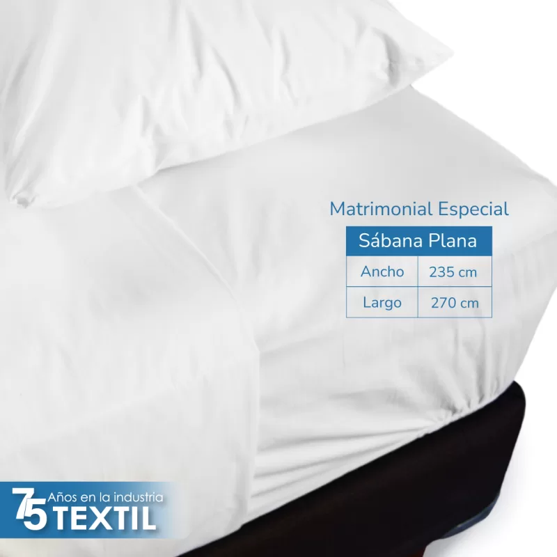 Sábana Matrimonial Altura Especial Percal 200 Hilos - 2.35 X 2.70 m Blanco (50% Poliéster, 50% Algodón)