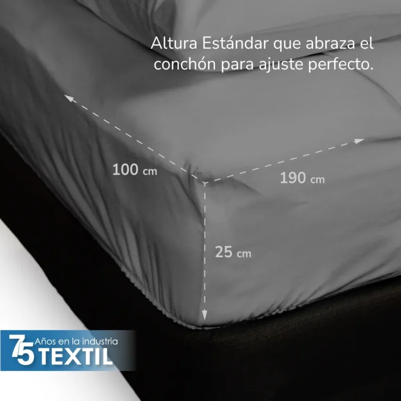 Sábana Cajón Manta Gris Matrimonial Colchón Normal 135 x 190 x 25 cm
