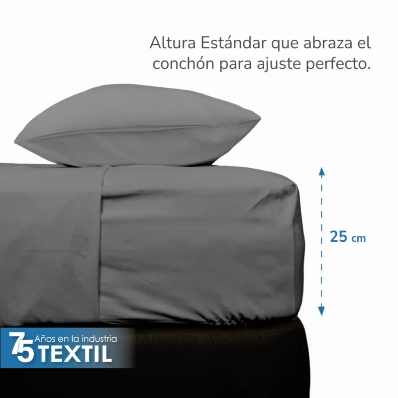 Juego Sábanas Manta Gris King Size Colchón Normal 25 cm