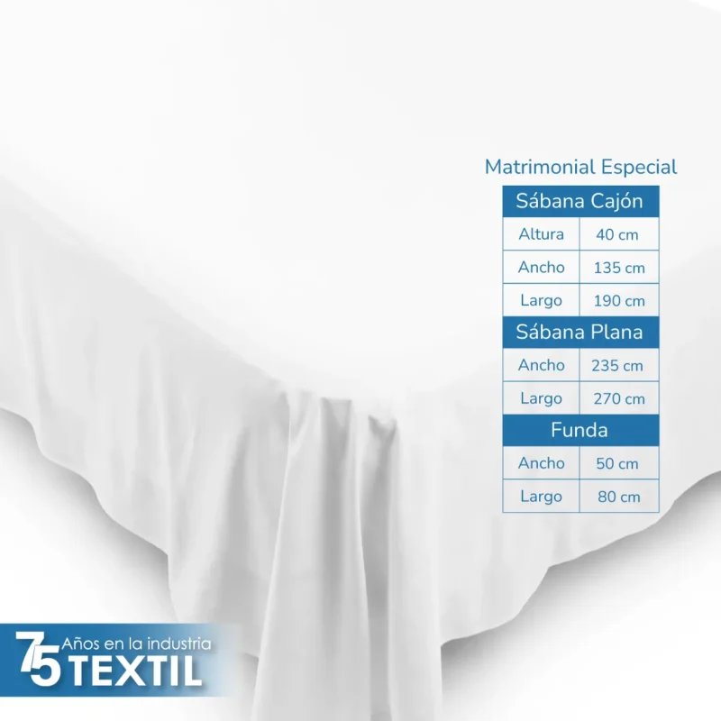 Juego Sábanas Manta Blanco Matrimonial Colchón Alto 40 cm