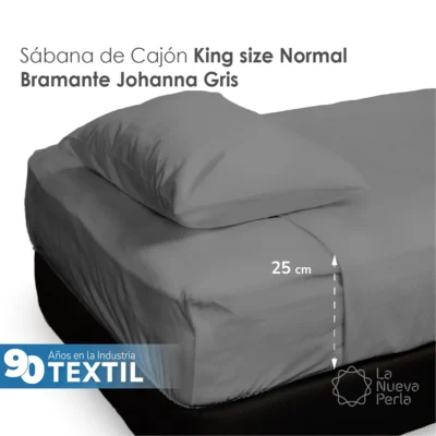 Sábana Cajón Manta Gris King Size Colchón Normal 200 x 190 x 25 cm