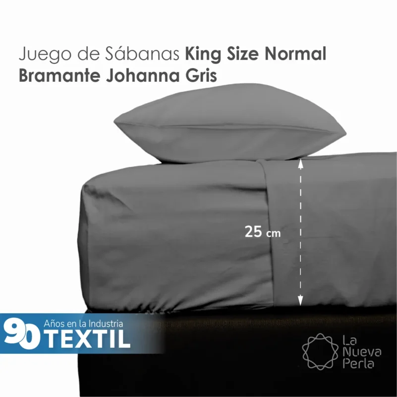 Juego Sábanas Manta Gris King Size Colchón Normal 25 cm