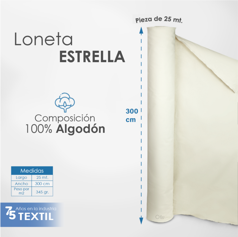 Loneta Estrella 3 M ancho cruda 345 gr m2