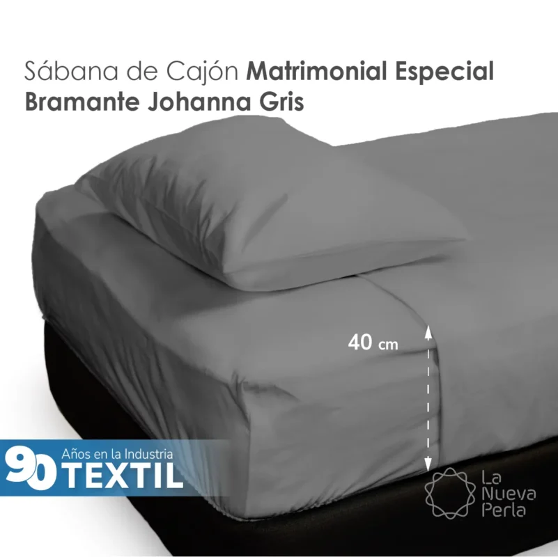 Sábana Cajón Manta Gris Matrimonial Colchón Alto 135 x 190 x 40 cm