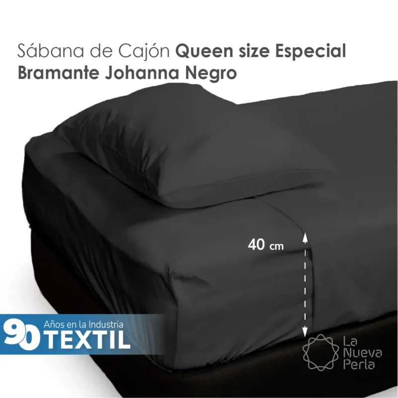Sábana Cajón Manta Negro Queen Size Colchón Alto 150 x 190 x 40 cm