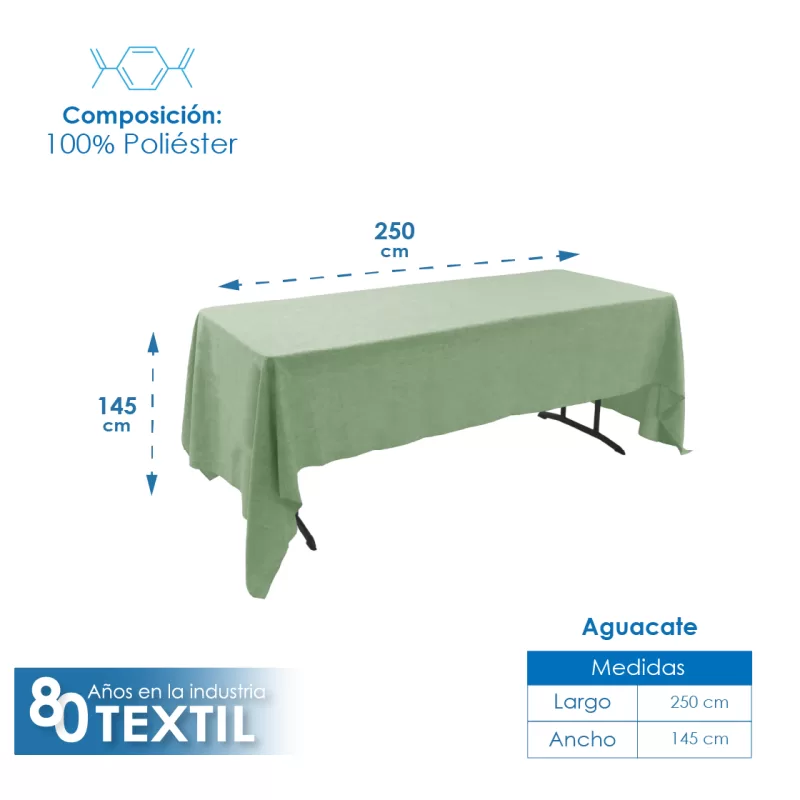 Mantel Tablón Lino Ginebra 2.50x1.45 m Aguacate