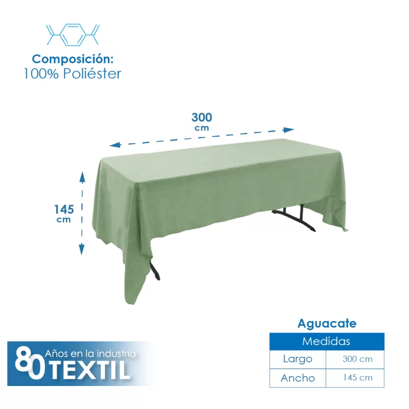 Mantel Tablón Lino Ginebra 3.00x2.00 m Aguacate