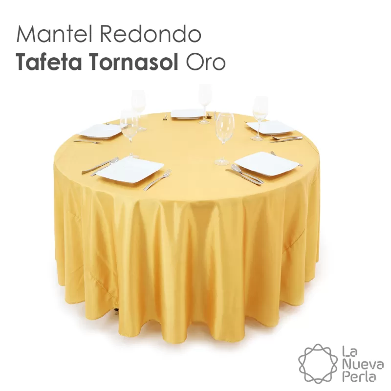 Mantel Redondo Tafeta Tornasol 2.90 Diámetro Oro