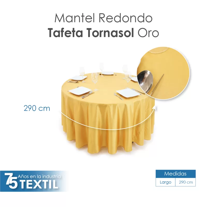 Mantel Redondo Tafeta Tornasol 2.90 Diámetro Oro