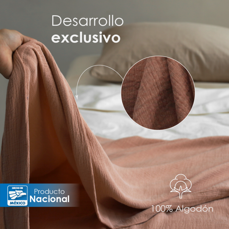 Colcha Muselina Individual 100% Algodón Caramelo