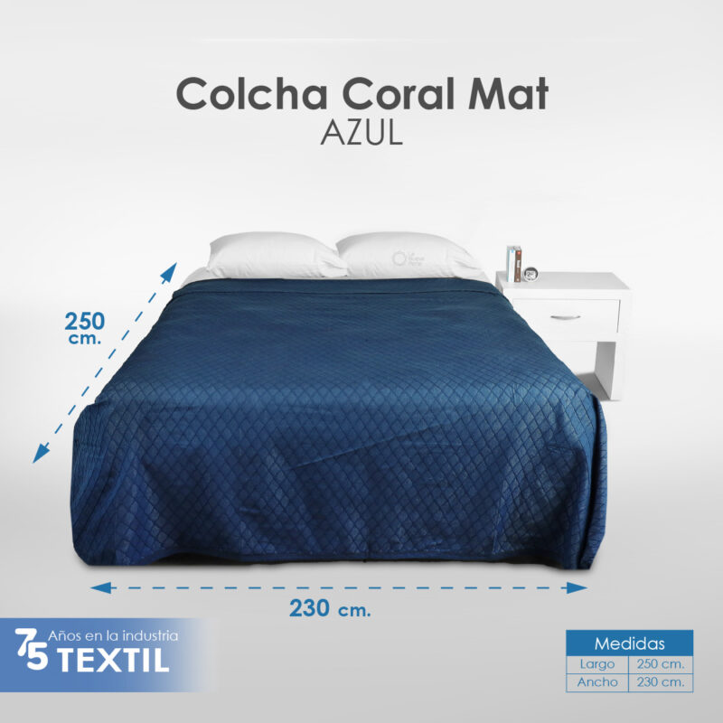 Colcha Coral Matrimonial Azul