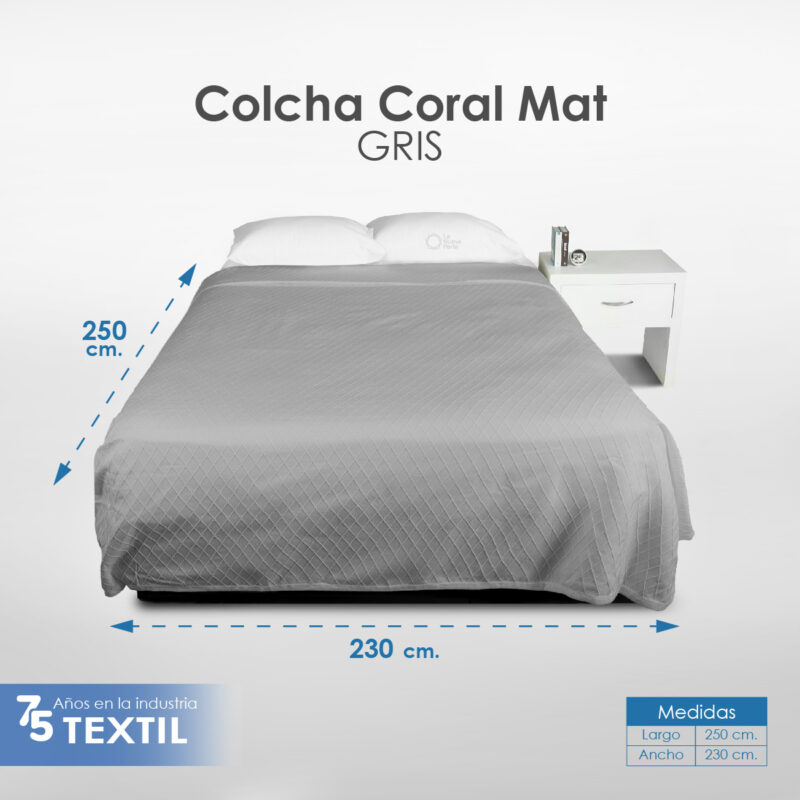 Colcha Coral Matrimonial Gris