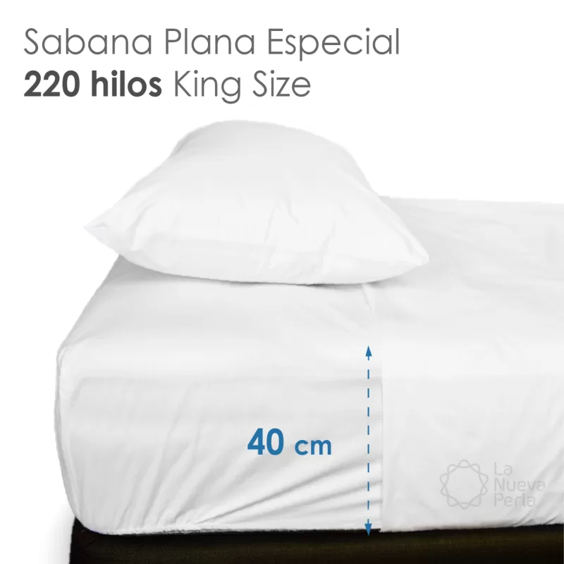 Sábana King Size Altura Especial Percal 220 Hilos – 3.00 X 2.70 m Blanco (50% Poliéster, 50% Algodón)