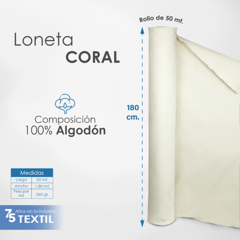 Loneta Coral 1.80 M ancho cruda 260 gr