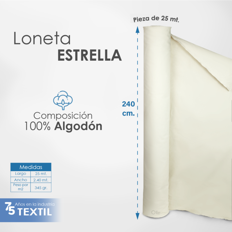 Loneta Estrella 2.40 M ancho cruda 345 gr m2