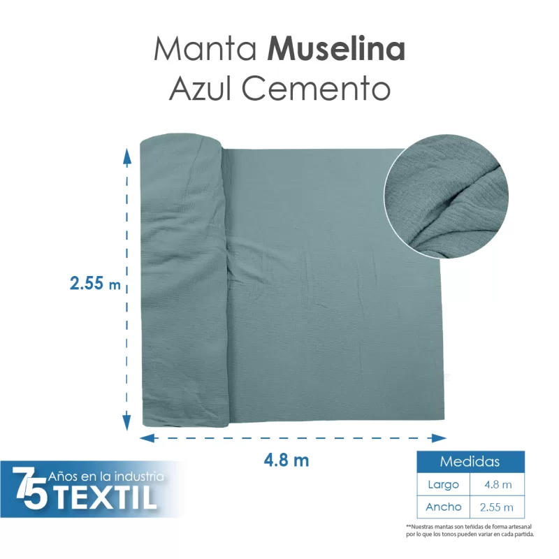 Manta Muselina 2.55 M ancho Azul Cemento