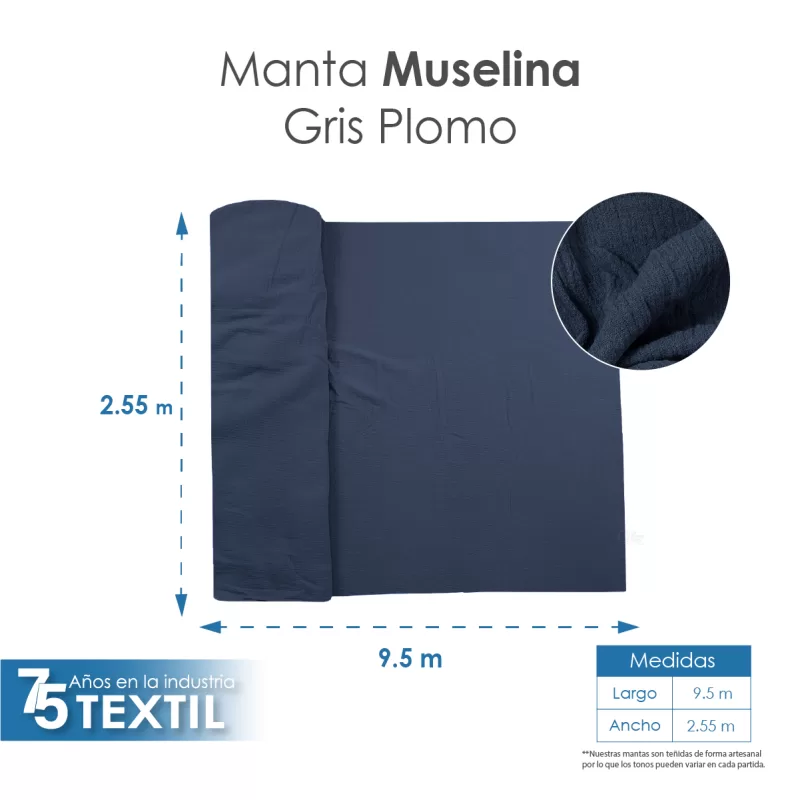Manta Muselina 2.55 M ancho Gris Plomo