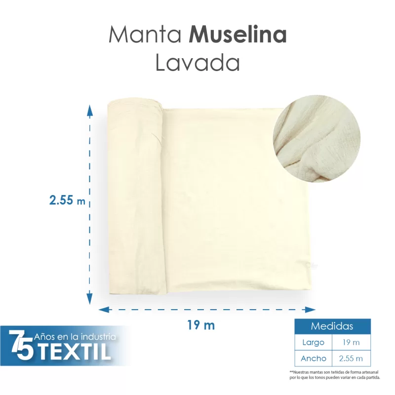 Manta Muselina 2.55 M ancho Lavada