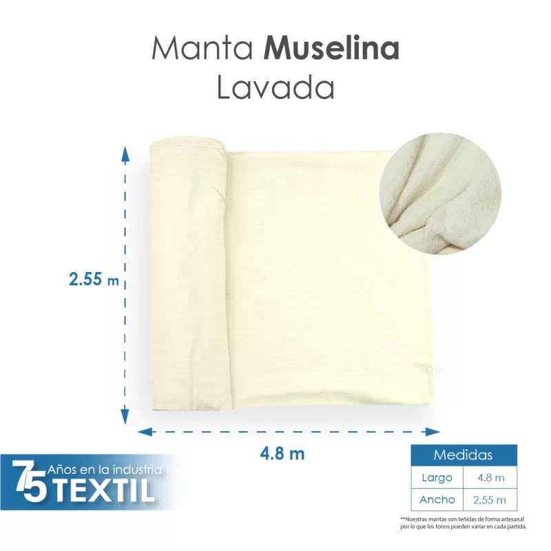 Manta Muselina 2.55 M ancho Lavada