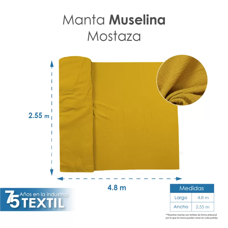 Manta Muselina 2.55 M ancho Mostaza