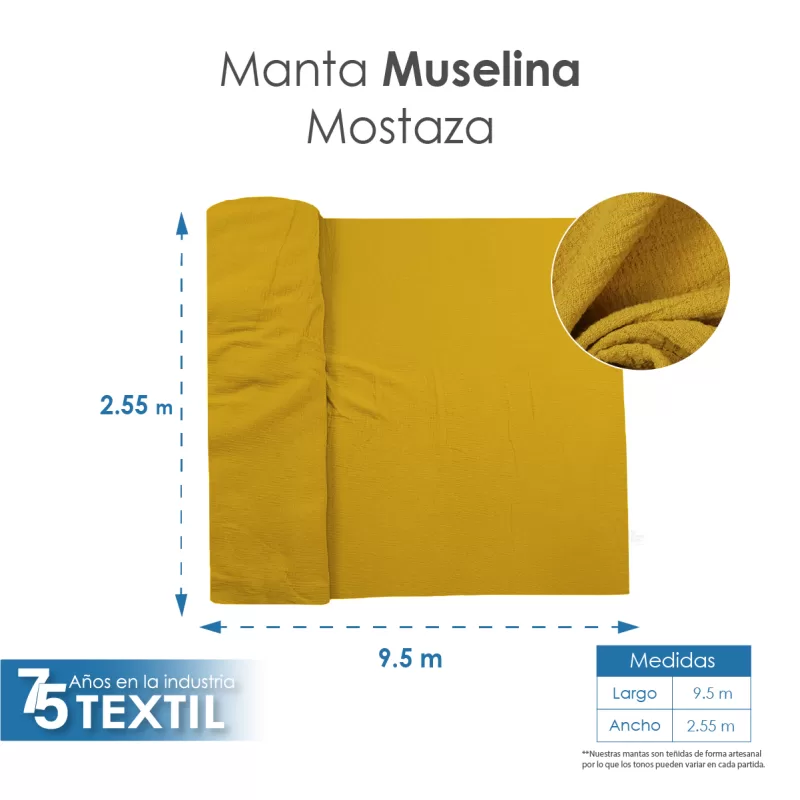 Manta Muselina 2.55 M ancho Mostaza
