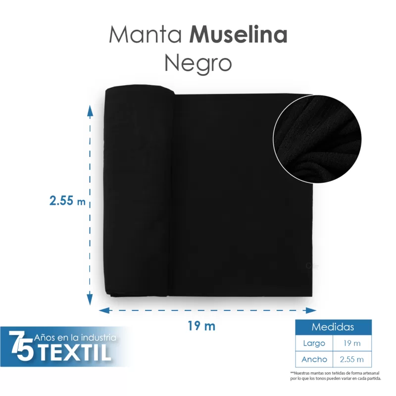 Manta Muselina 2.55 M ancho Negro