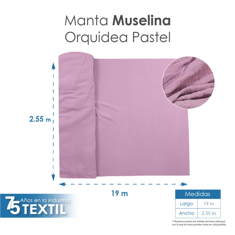 Manta Muselina 2.55 M ancho Orquídea Pastel