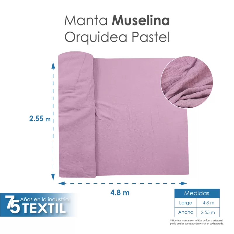 Manta Muselina 2.55 M ancho Orquídea Pastel