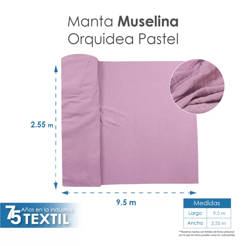 Manta Muselina 2.55 M ancho Orquídea Pastel