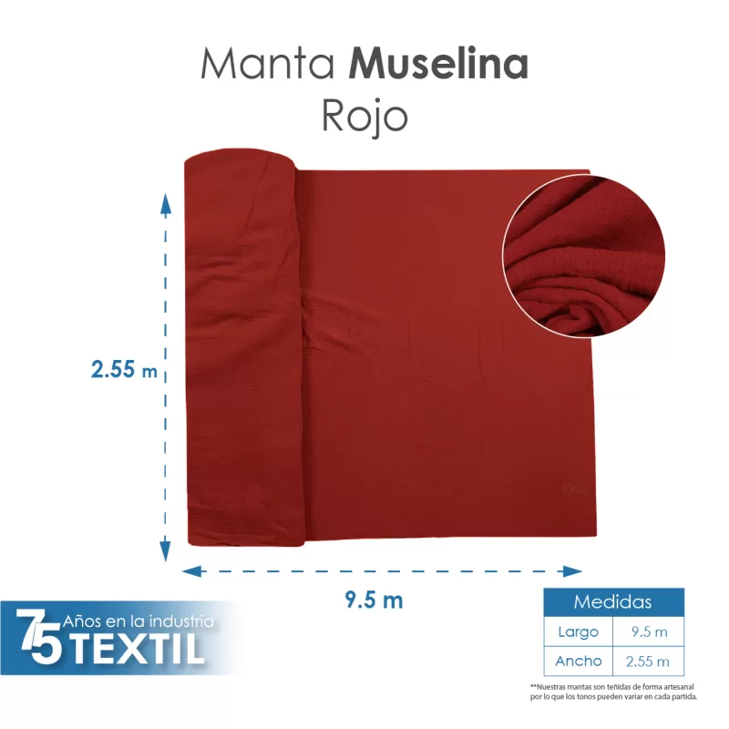 Manta Muselina 2.55 M ancho Rojo