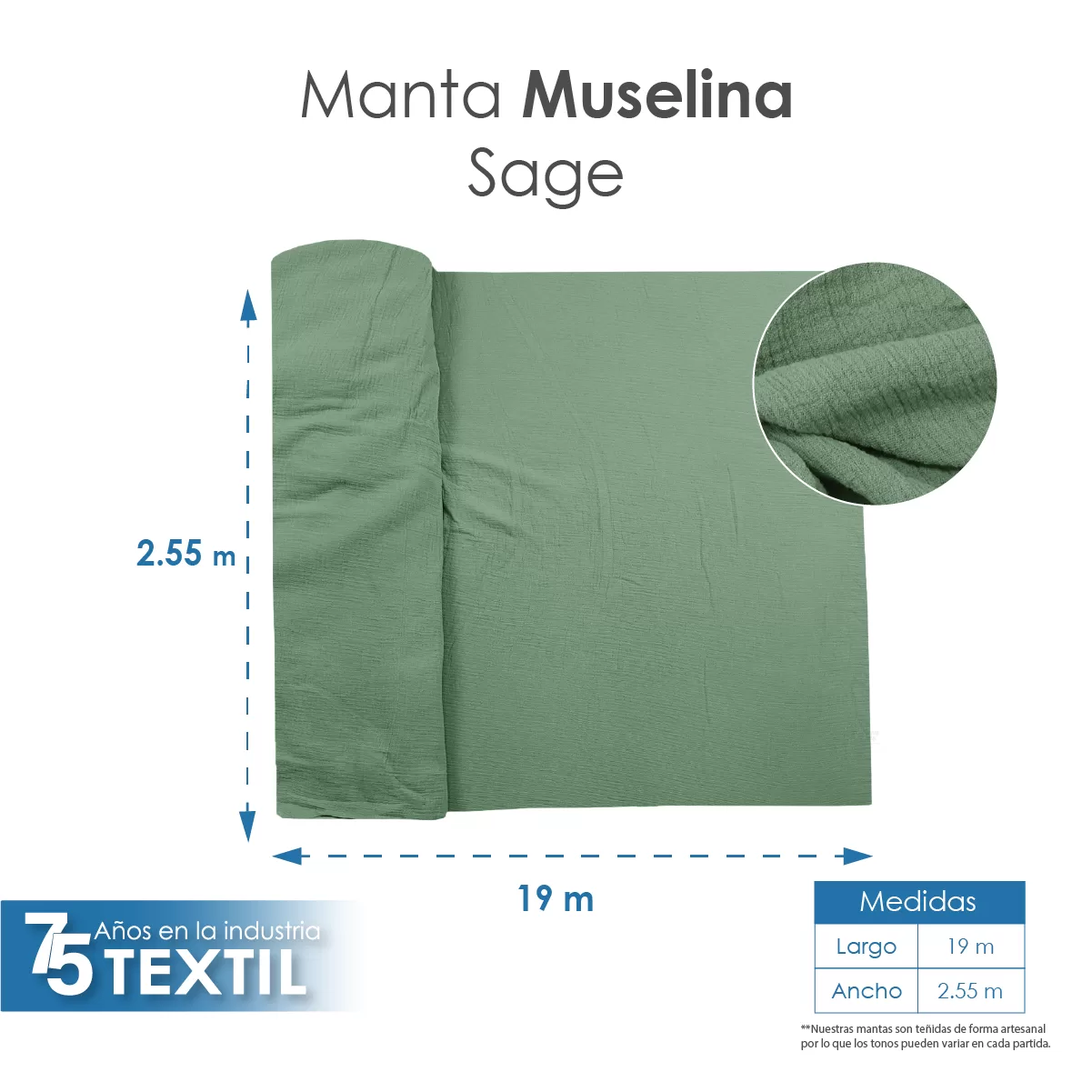 Manta Muselina 2.55 M ancho Sage: imagen 2