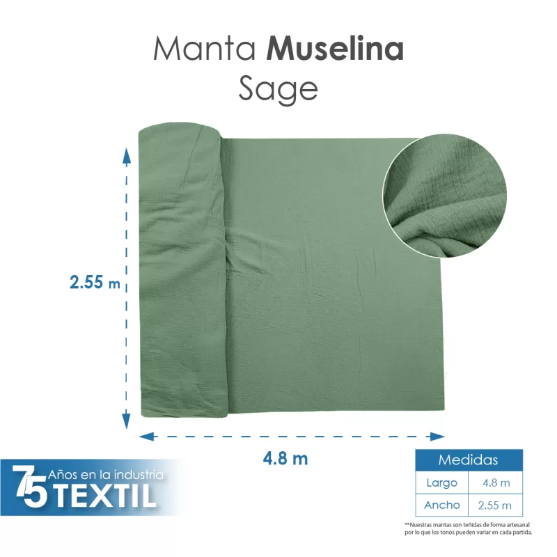 Manta Muselina 2.55 M ancho Sage
