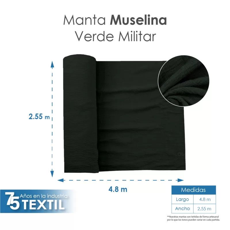 Manta Muselina 2.55 M ancho Verde Militar