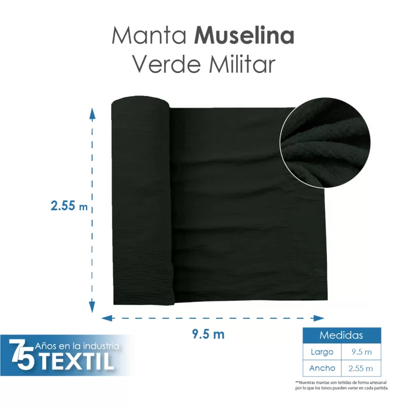 Manta Muselina 2.55 M ancho Verde Militar