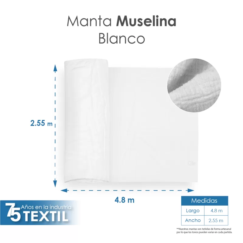 Manta Muselina 2.55 M ancho Blanqueada