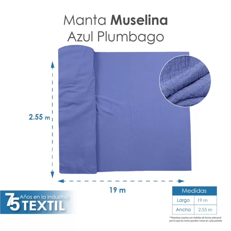 Manta Muselina 2.55 M ancho Azul Plumbago