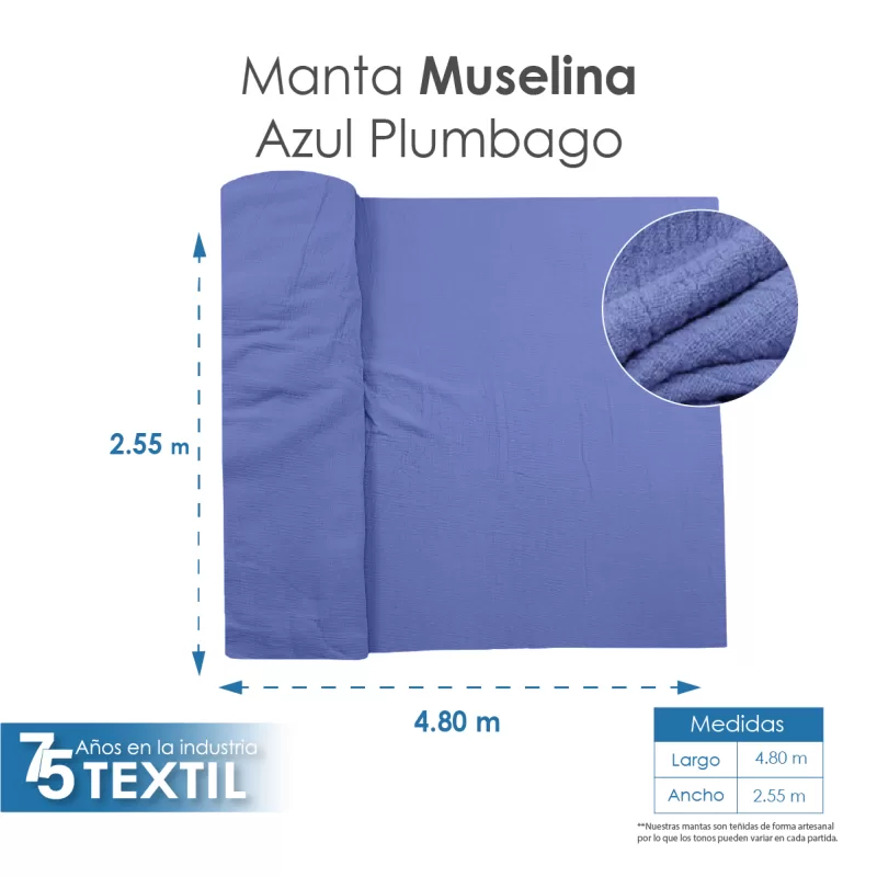 Manta Muselina 2.55 M ancho Azul Plumbago