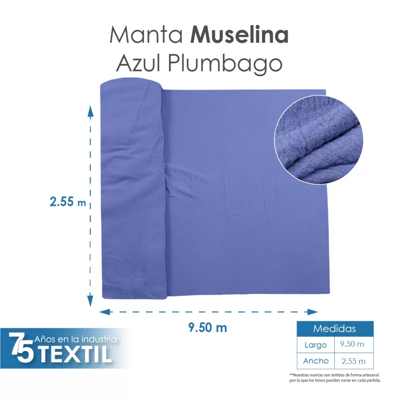 Manta Muselina 2.55 M ancho Azul Plumbago