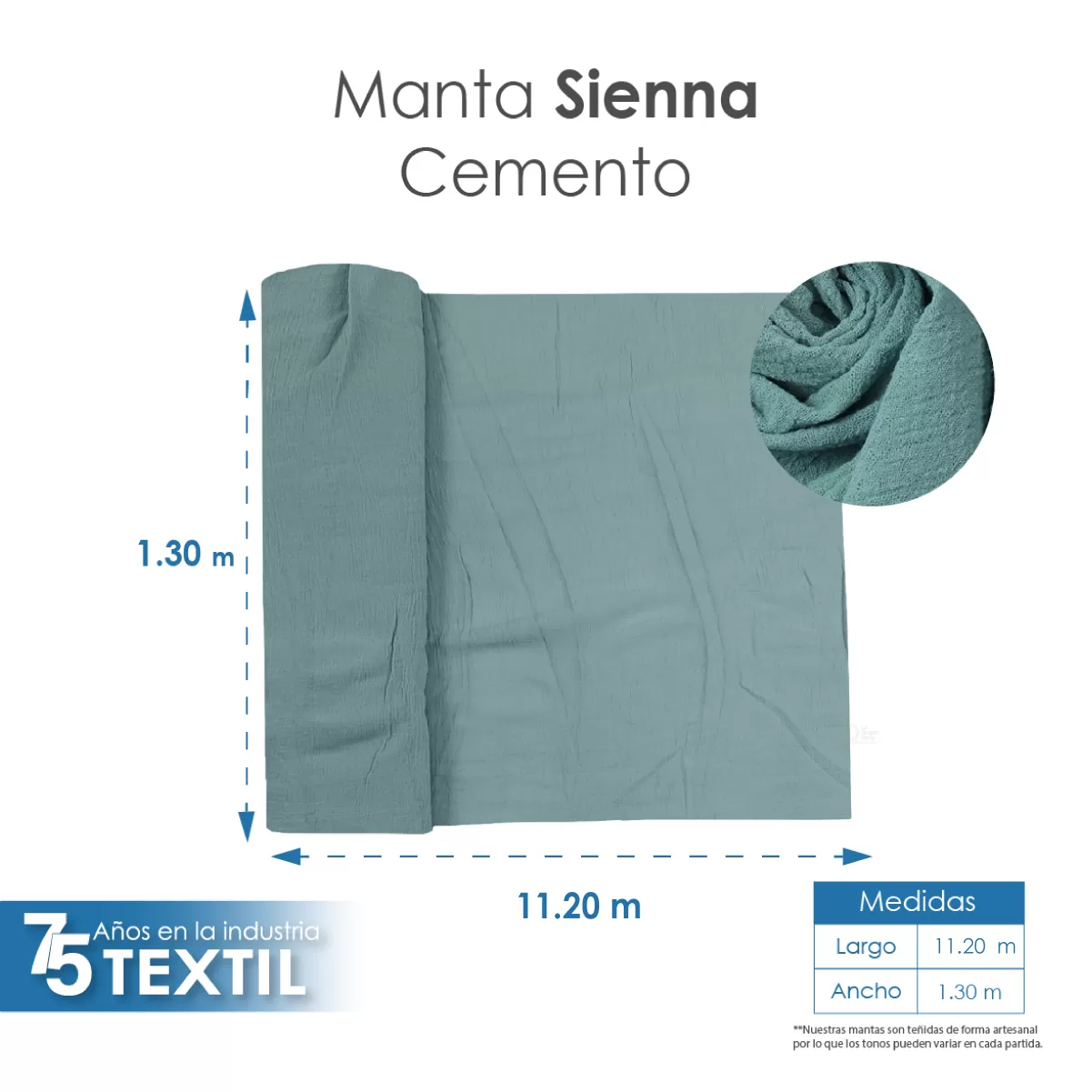 Tela Sienna 1.30 M ancho Azul Cemento: imagen 3