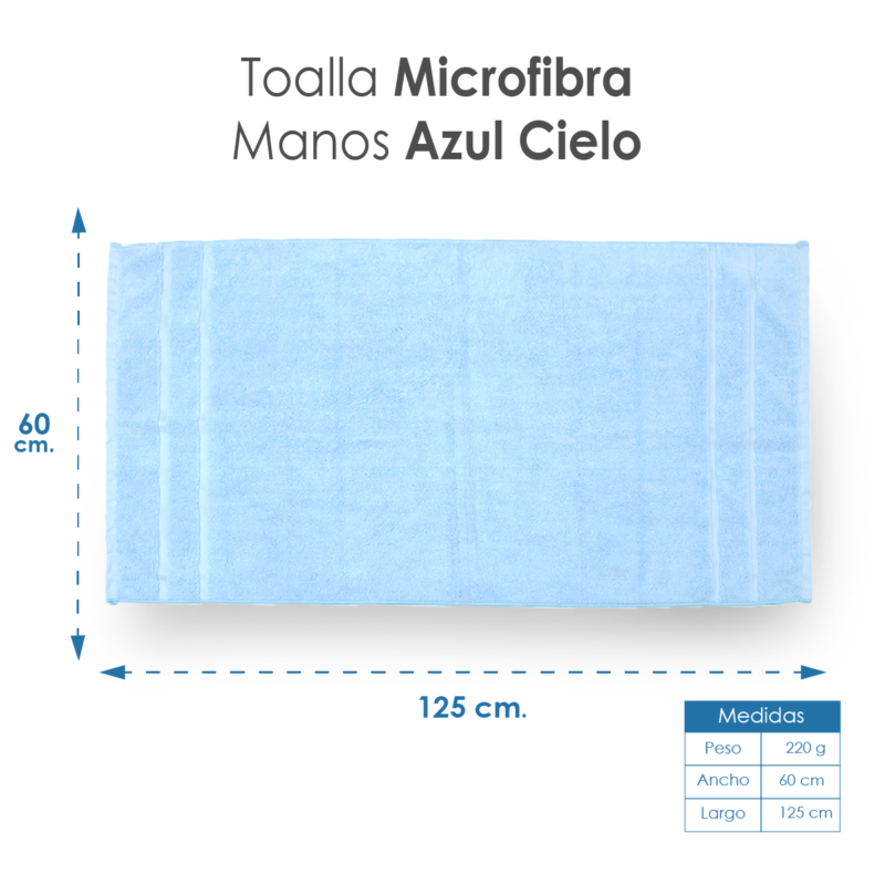 Toalla Microfibra Manos 60X125 Color Azul Cielo