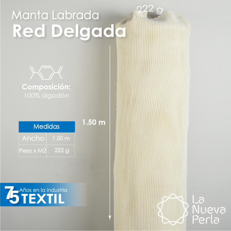 Manta Labrada Red 1.50 M ancho 100% algodón 222 g x m2