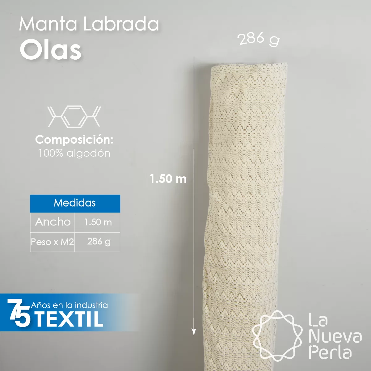 Manta Labrada Olas1.50 M ancho 100% algodón 286 g x m2: imagen 2