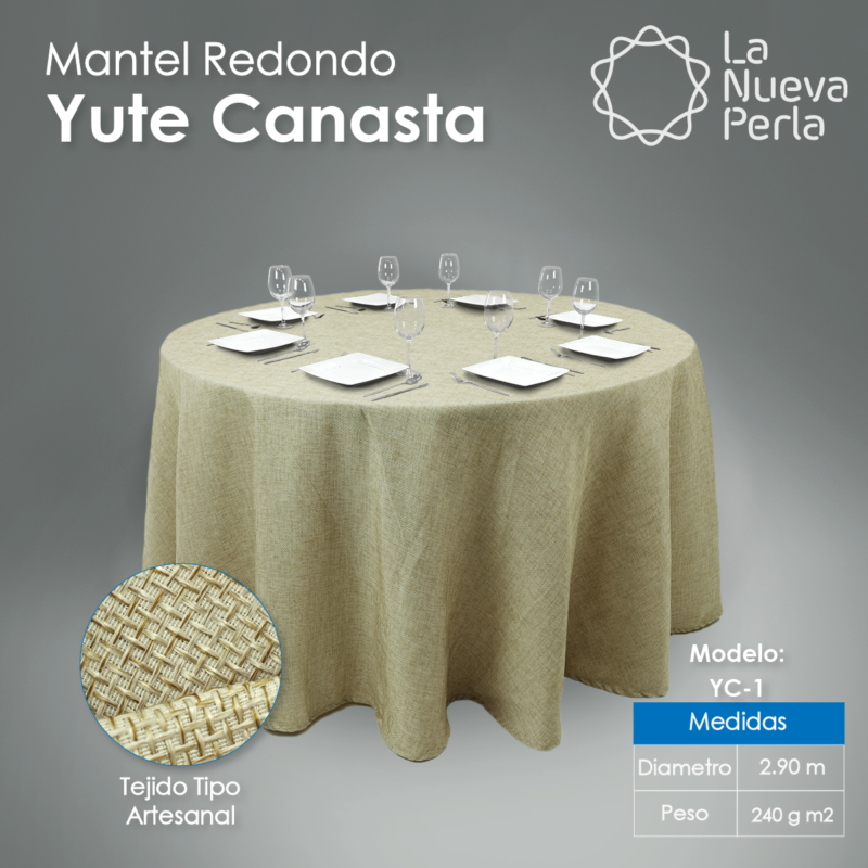 Mantel Redondo Yute Canasta Champaña 2.90 Diametro