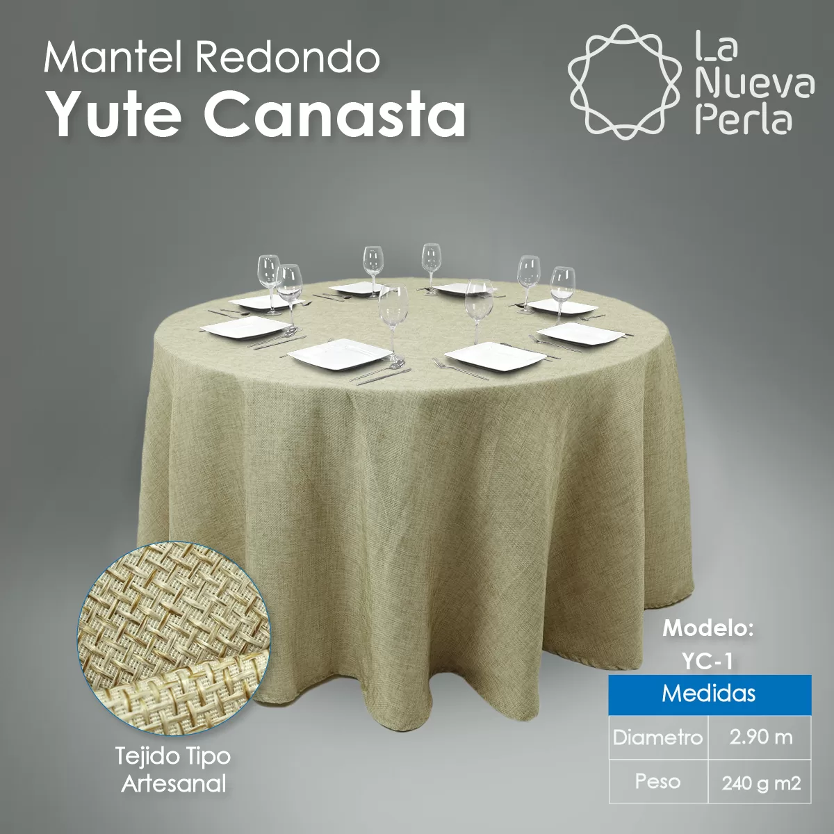 Mantel Redondo Yute Canasta Champaña 2.90 Diametro: imagen 2