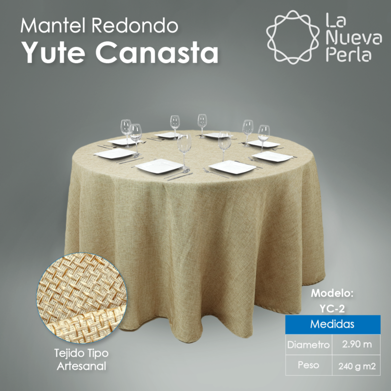 Mantel Redondo Yute Canasta Oro 2.90 Diámetro