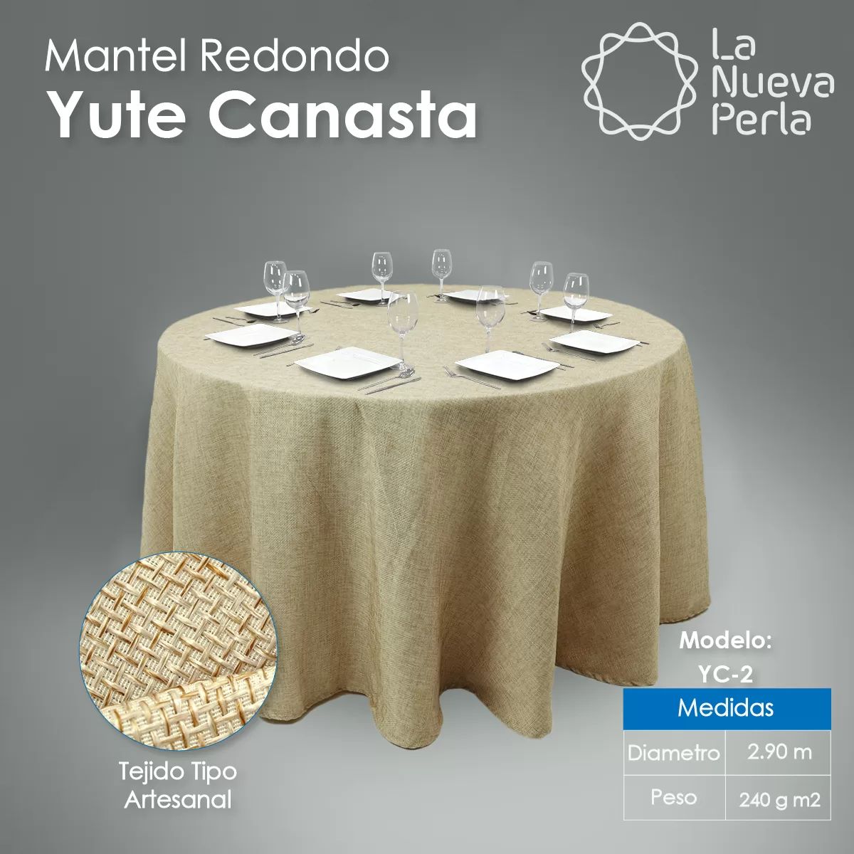 Mantel Redondo Yute Canasta Oro 2.90 Diámetro: imagen 2