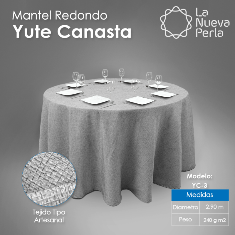 Mantel Redondo Yute Canasta Plata 2.90 Diámetro