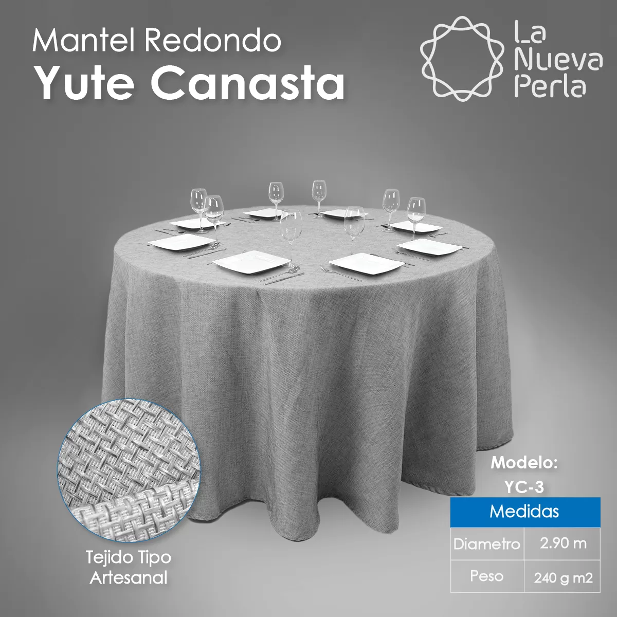 Mantel Redondo Yute Canasta Plata 2.90 Diámetro: imagen 2