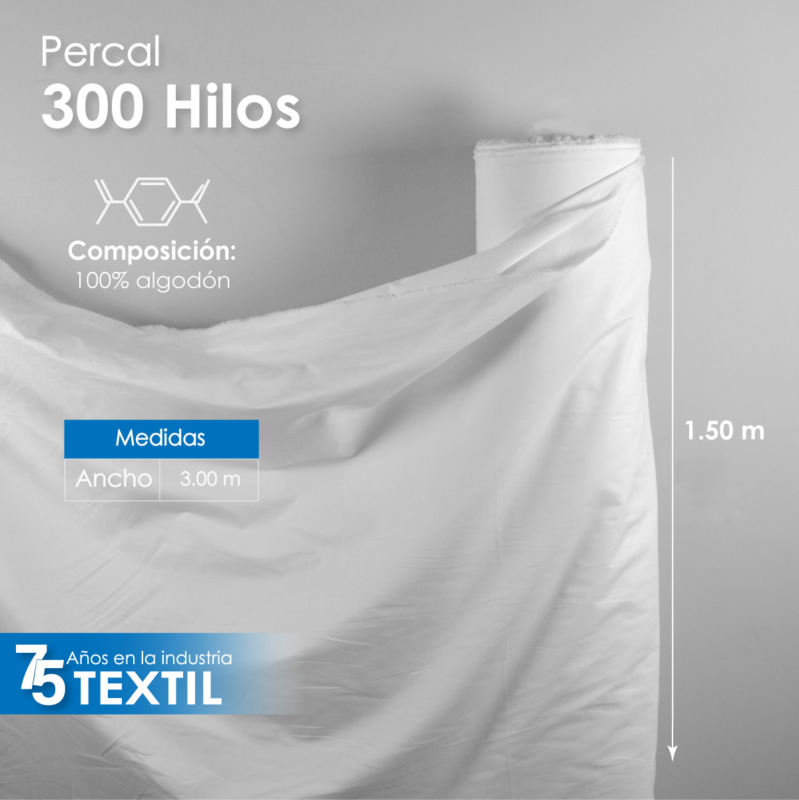 Tela Percal 300 Hilos 300 cm 100% algodón